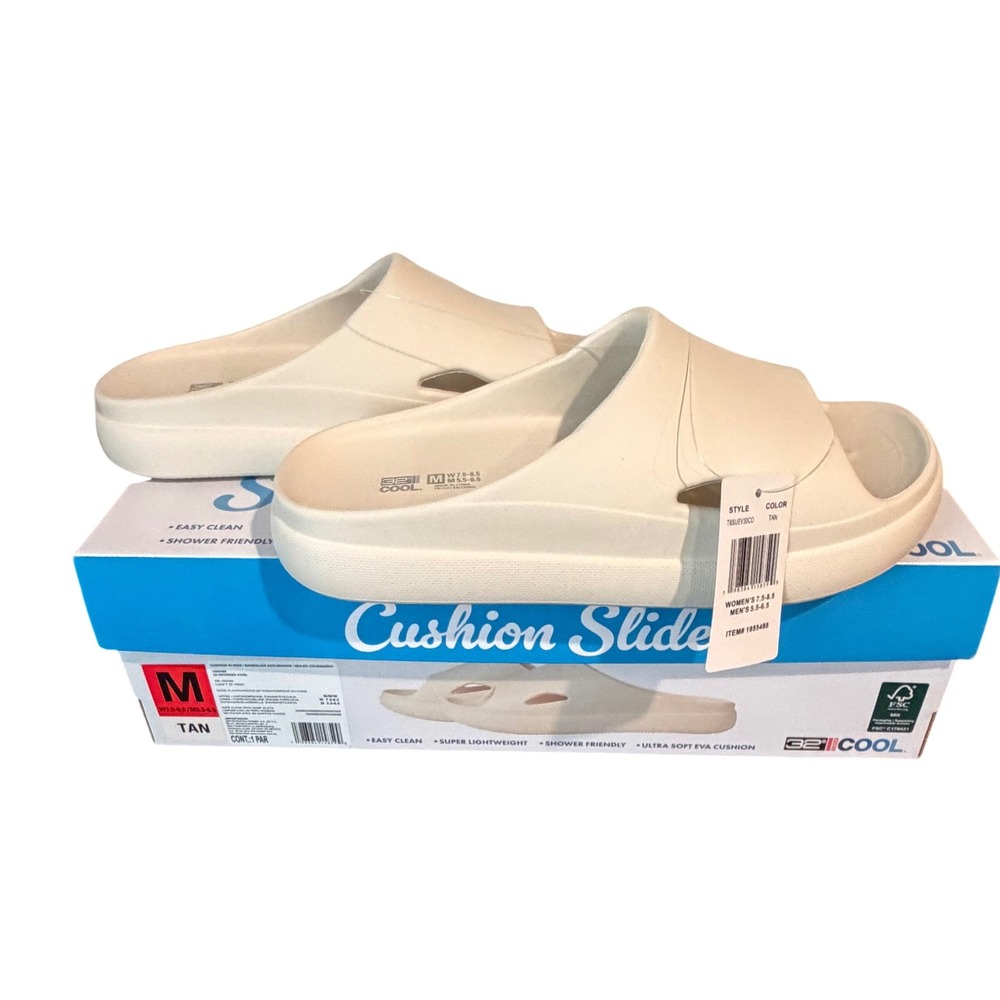 NEW 32 Degrees Cool Cushion Slide Tan Unisex Sandals Size W 7.5-8.5, M 5.5-6.5